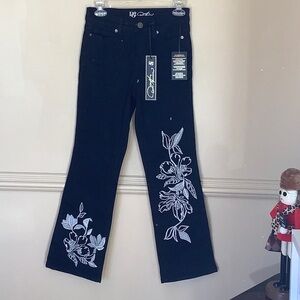 DG2 by Diane Gilman Black Flare Jeans with Embroidery